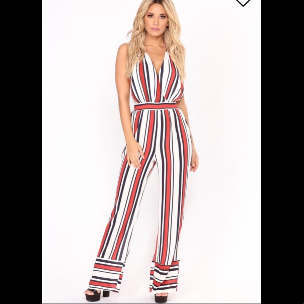 Striped open back jumpsuit